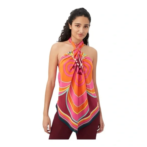 Trina Turk Marine Vibrant Halter Top with Scarf Tie Size XXL